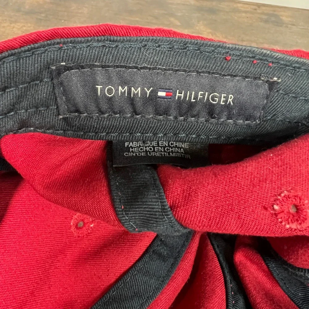 Tommy Hilfiger Red Baseball Cap Dad Hat Leather Strap Adjustable Logo C817878600